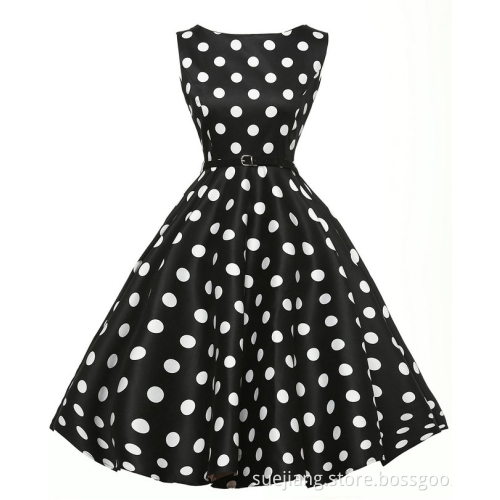 Women Summer Party Vintage Polka Retro Dress Custom